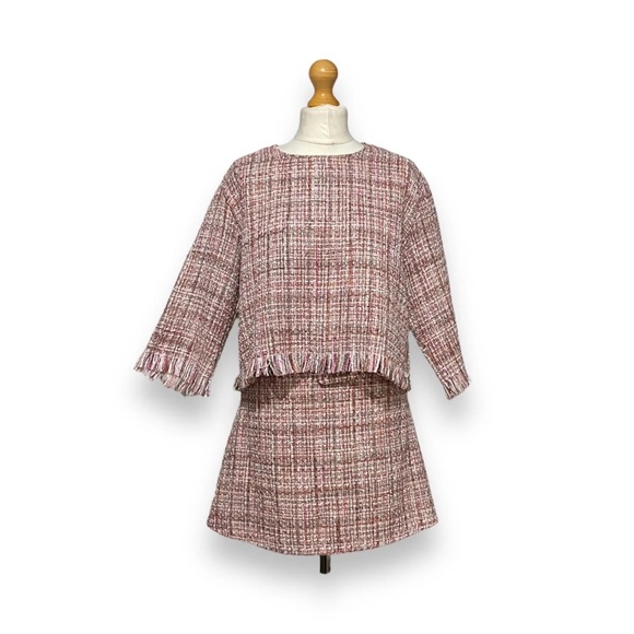 Zara Skirt Pink Tweed Boucle Belted Mini Short Preppy Medium - Picture 5 of 11